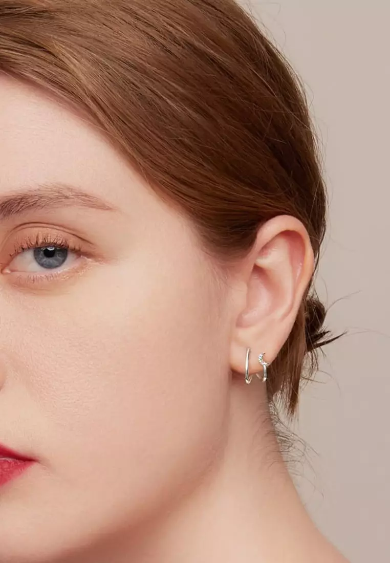 Solid Silver Moon Star Earrings