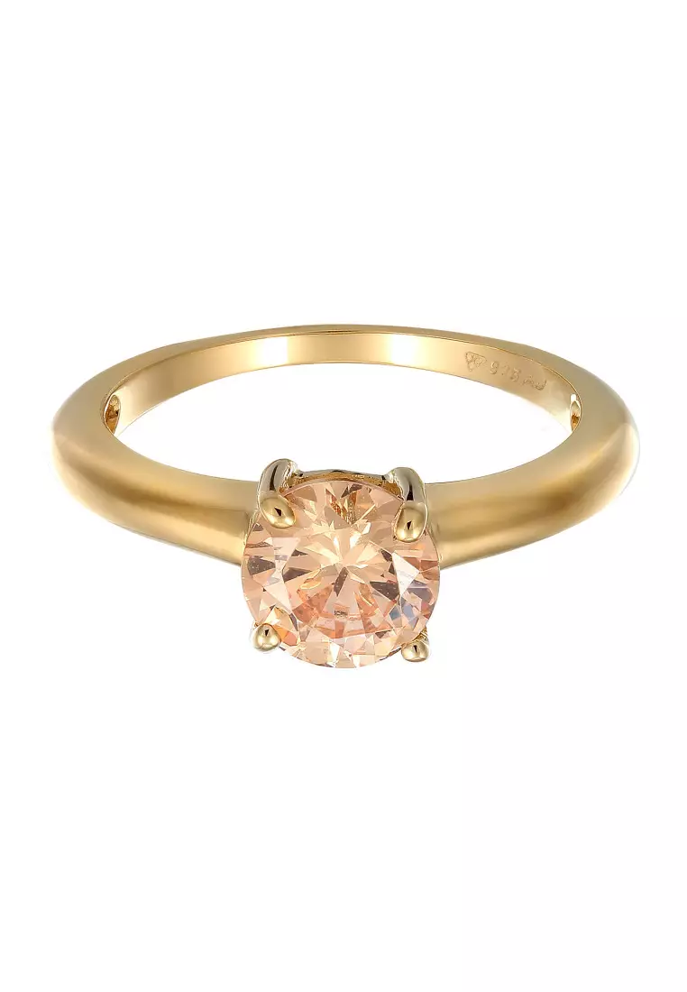 Cincin Perhiasan Perak 925 Wanita Solitaire Classic Zirconia Crystal Gold Gold Plated