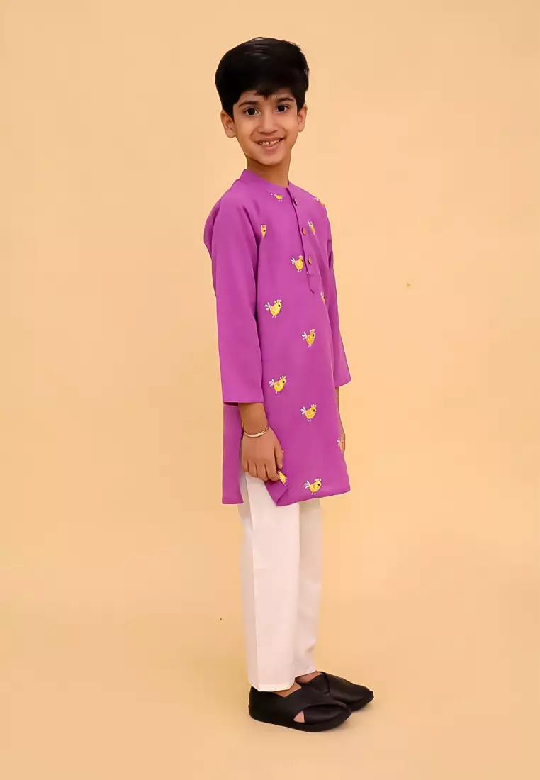 The Mom Store Tweet Dreams 男童刺绣库尔塔睡衣套装 - 紫色