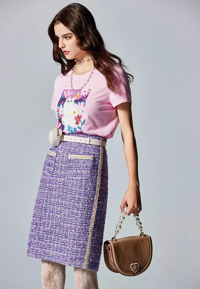 Purple Tweed Pencil Skirt