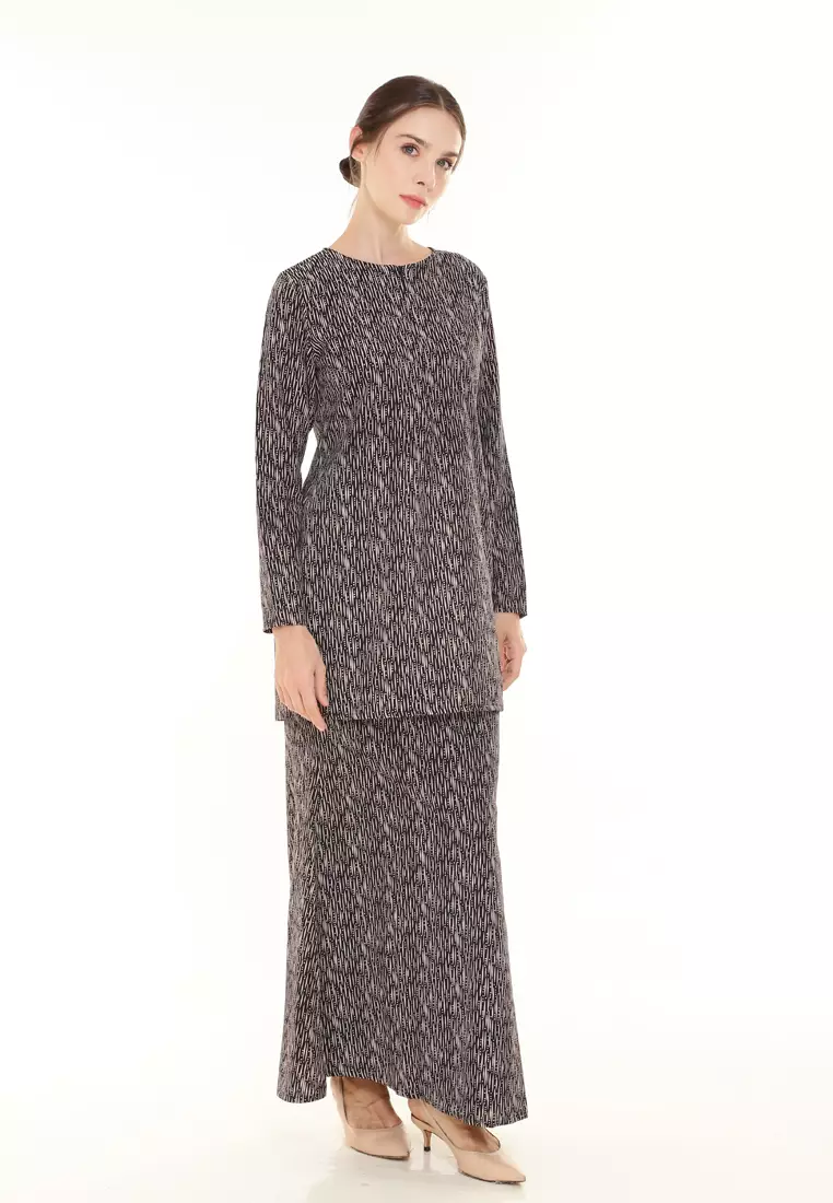 Rina Printed Kurung in Black Raindrop