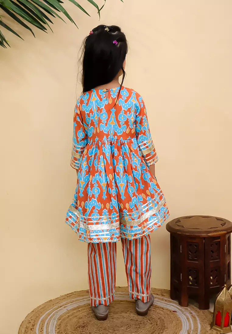 The Mom Store Rustic Roots Girls Anarkali Kurta Set - Multi