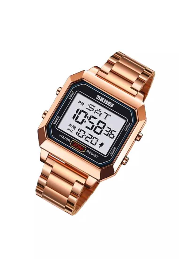 Jam Tangan Digital Pria Alarm Material Stainless Steel GB49 Waterproof ORIGINAL