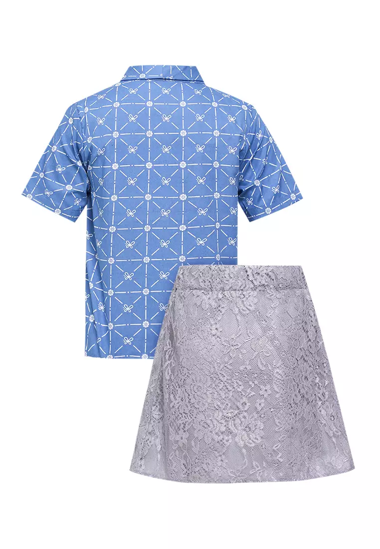 Setelan/ Stelan Baju Anak Perempuan Kebaya Kids Atasan dan Bawahan Rok Girls Zinnia Blue