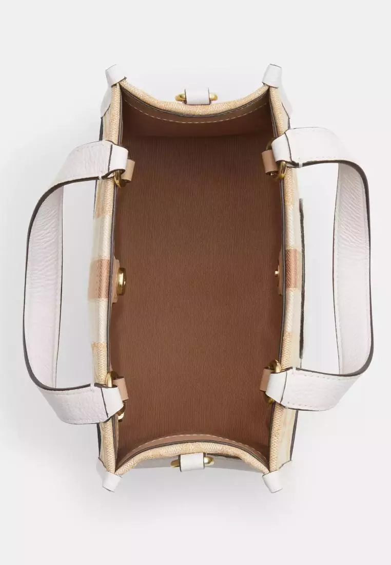 Coach Dempsey Tote 22 In Signature Jacquard With Stripe And Coach Patch Light Khaki Chalk