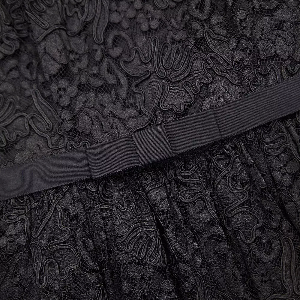 [4.4PRIL KEJUTAN HARGA] Cord Lace Long Sleeve Midi Dress Black