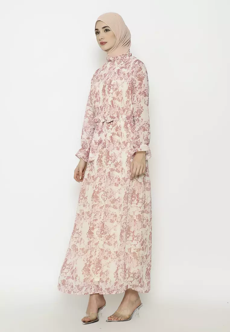 Urban Exchange Aiysah Gamis Pink - Gamis Merah Muda Pleat Warna Pink