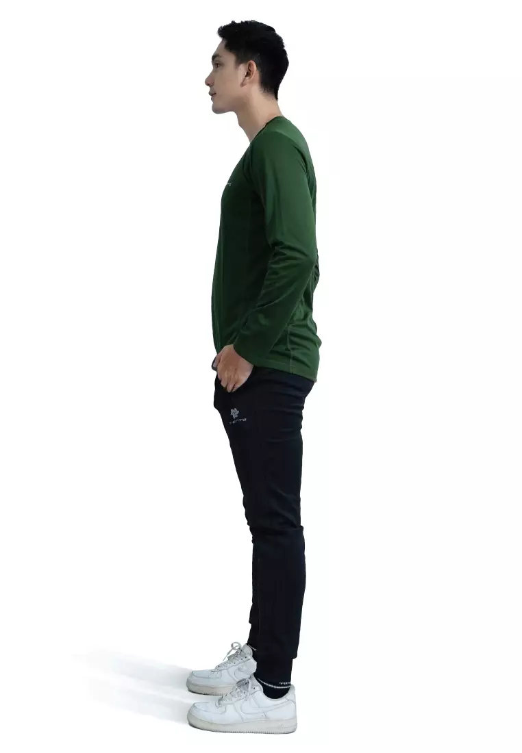Tiento Setelan Olahraga Kaos Lari Dry Fit Lengan Panjang Army Baju Running Tiento Celana Jogger Panjang Long Pants Joger Basic Sporty Black