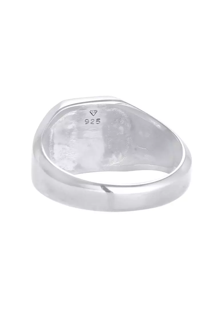 Men's Silver Black Enamel Octagon Signet Ring