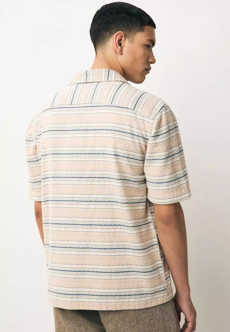 100% Cotton Textured Stripe Short Sleeve Shirt