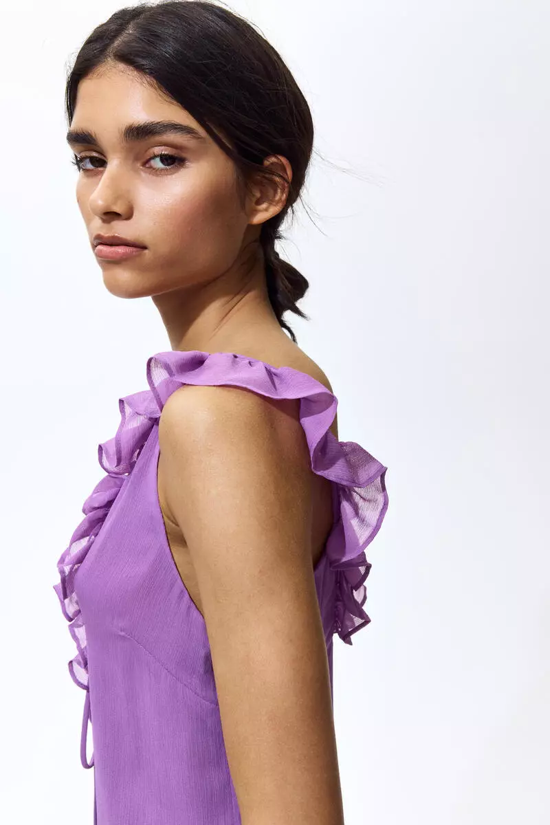 Frill-trimmed crinkled dress