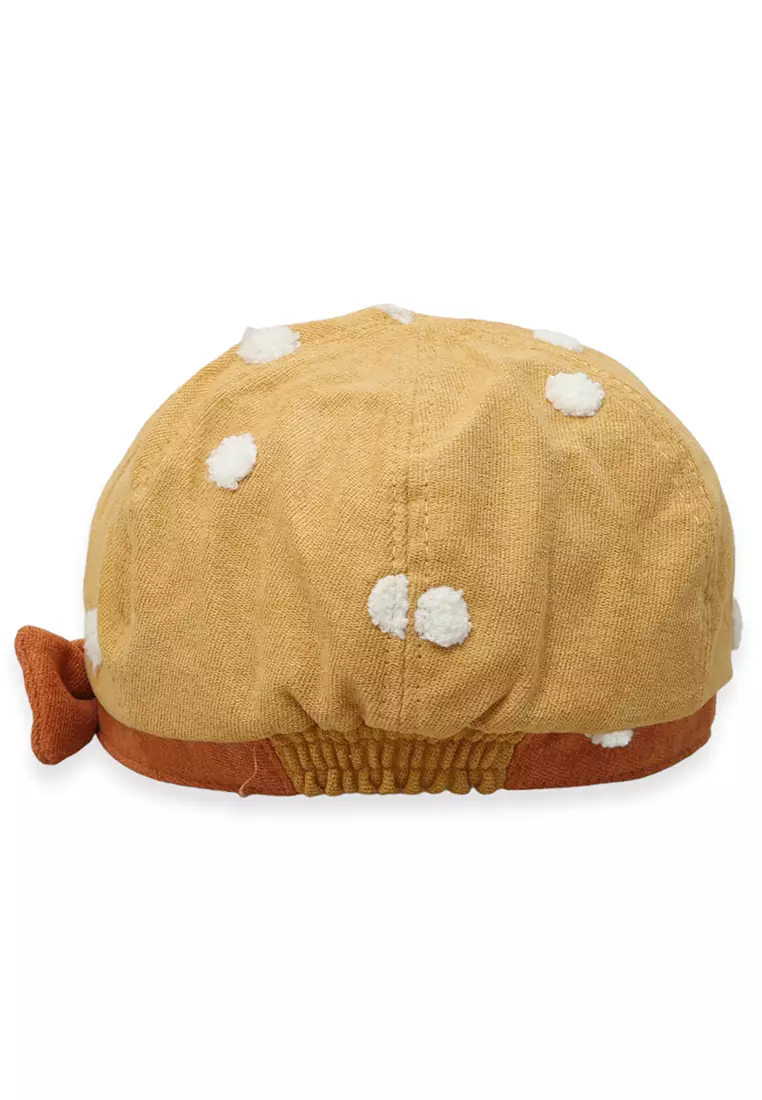 Zello Topi Beret Anak Perempuan Motif Pita Polkadot Children Hat Retro Design Material Cotton ORIGINAL - Yellow