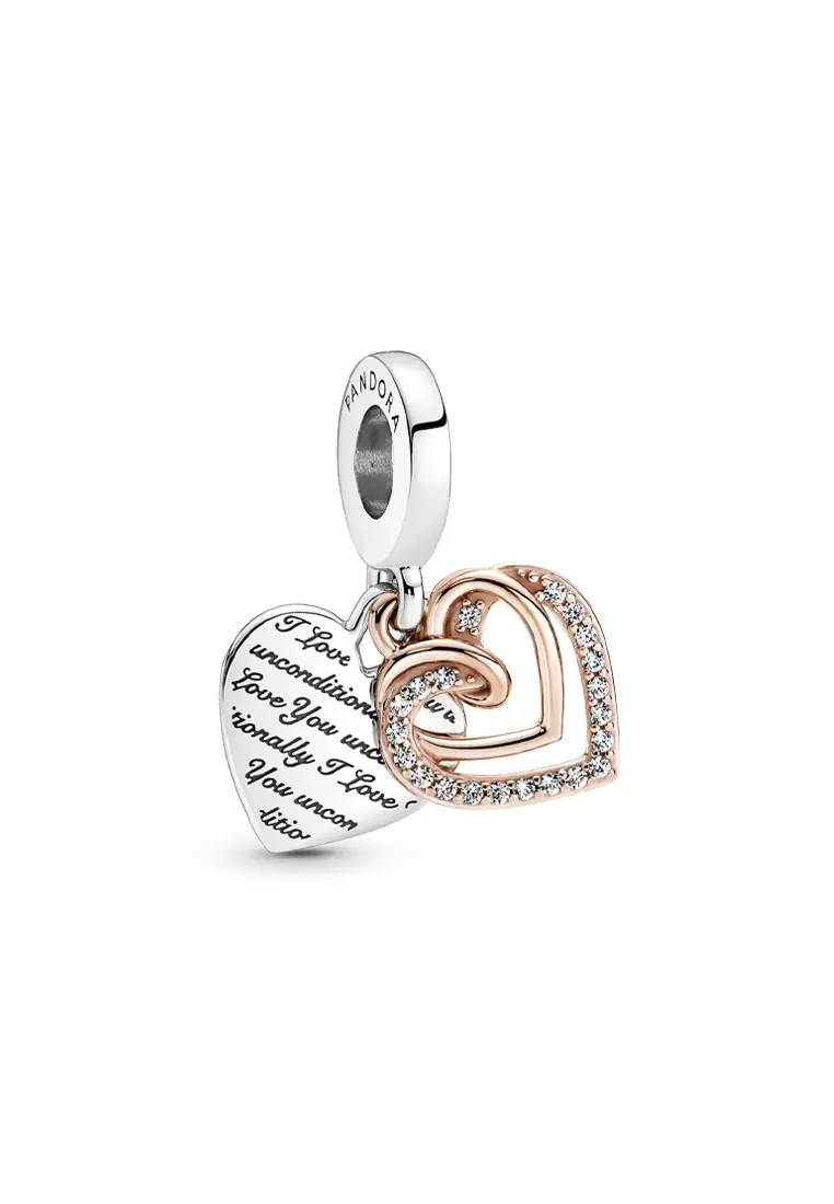 Pandora 14K Rose Gold-Plated Entwined Hearts Double Dangle Charm