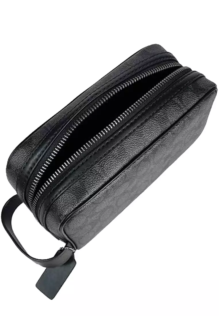 Small Travel Kit Bag In Signature Canvas - Charcoal/ Black CAR15