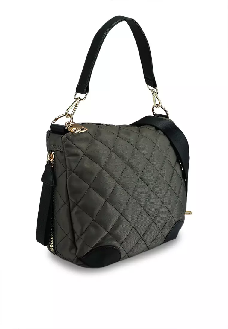 Quilted Nylon Convertible Shoulder Bag