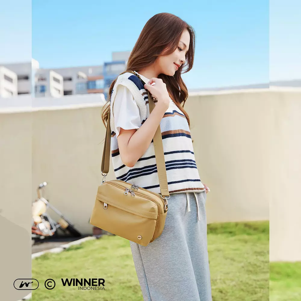 Tas Bahu Selempang Kecil Nylon Anti Air Wanita Korean Style Shoulder Sling Bag (T14-045-5505) - Hitam