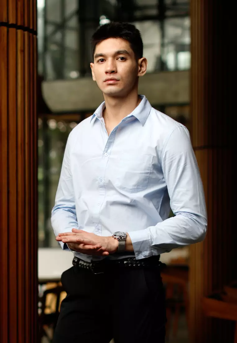 Oxcon Long Sleeve Business Shirt soft cotton Light Blue