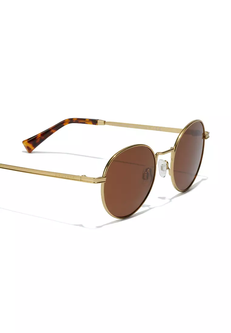HAWKERS POLARIZED Gold Havana MOMA Sunglasses for Men and Women, Unisex. UV400 Protection. Official Product designed in Spain
