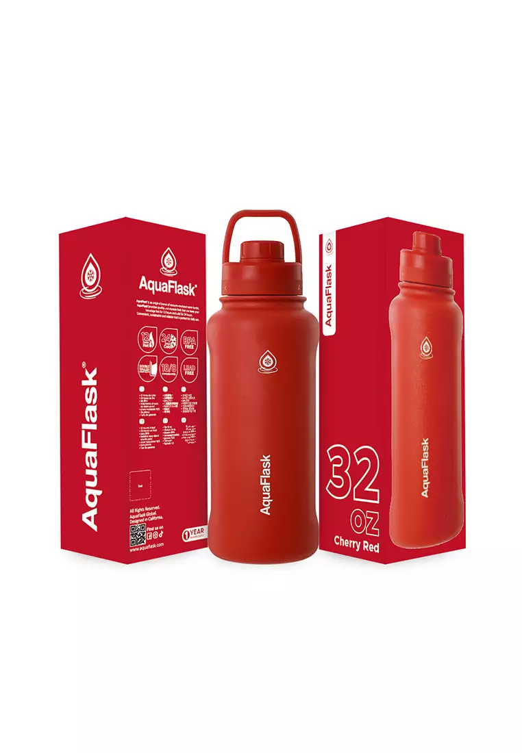 32oz Cherry Red New Sports Lid Bottle Wide Mouth Vacuum Insulated Stainless Steel Drinking Water Bottle