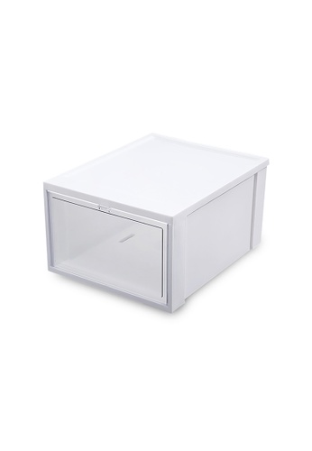 HOUZE white SoleMate - Stackable Drop Lid Shoe Box - Fits: Size 45 (Pack of 2) E0360HLA6778C3GS_1
