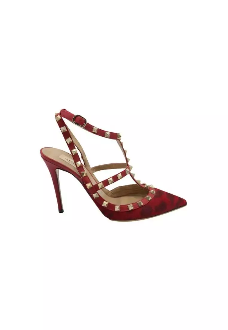 Valentino Pre Loved VALENTINO Red Rockstud Pony Hair Leather