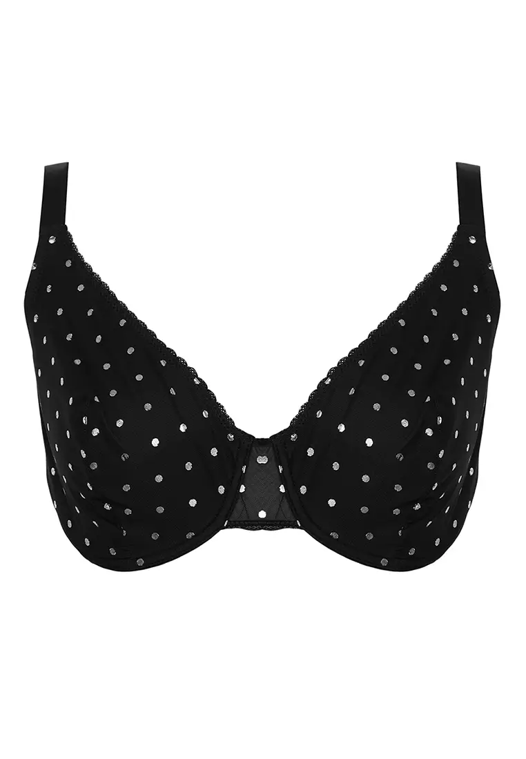 Plus Size Polka Dot Wire Mesh Bra