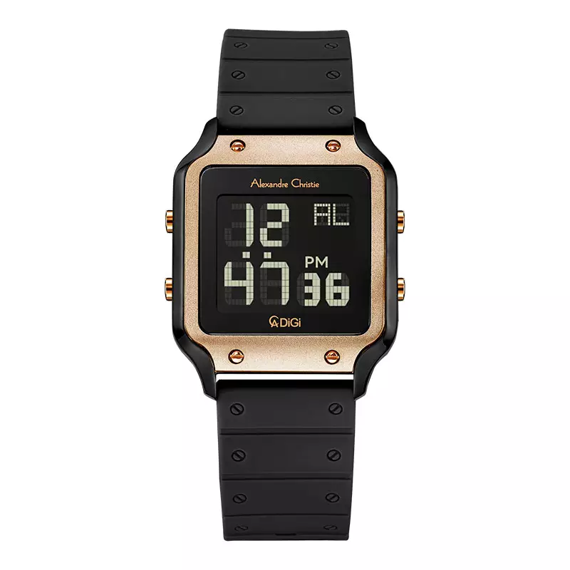Jam Tangan Wanita Alexandre Christie Digi AC 9382 LH RBRBA Ladies Digital Dial Black Rubber Strap