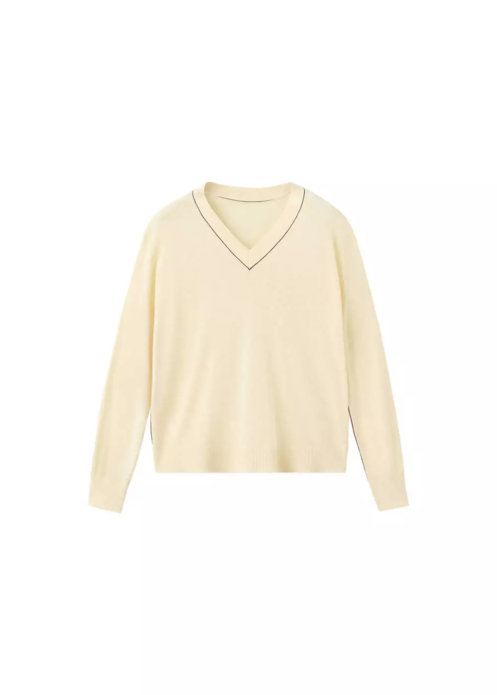Sweater V-neck dengan trim kontras