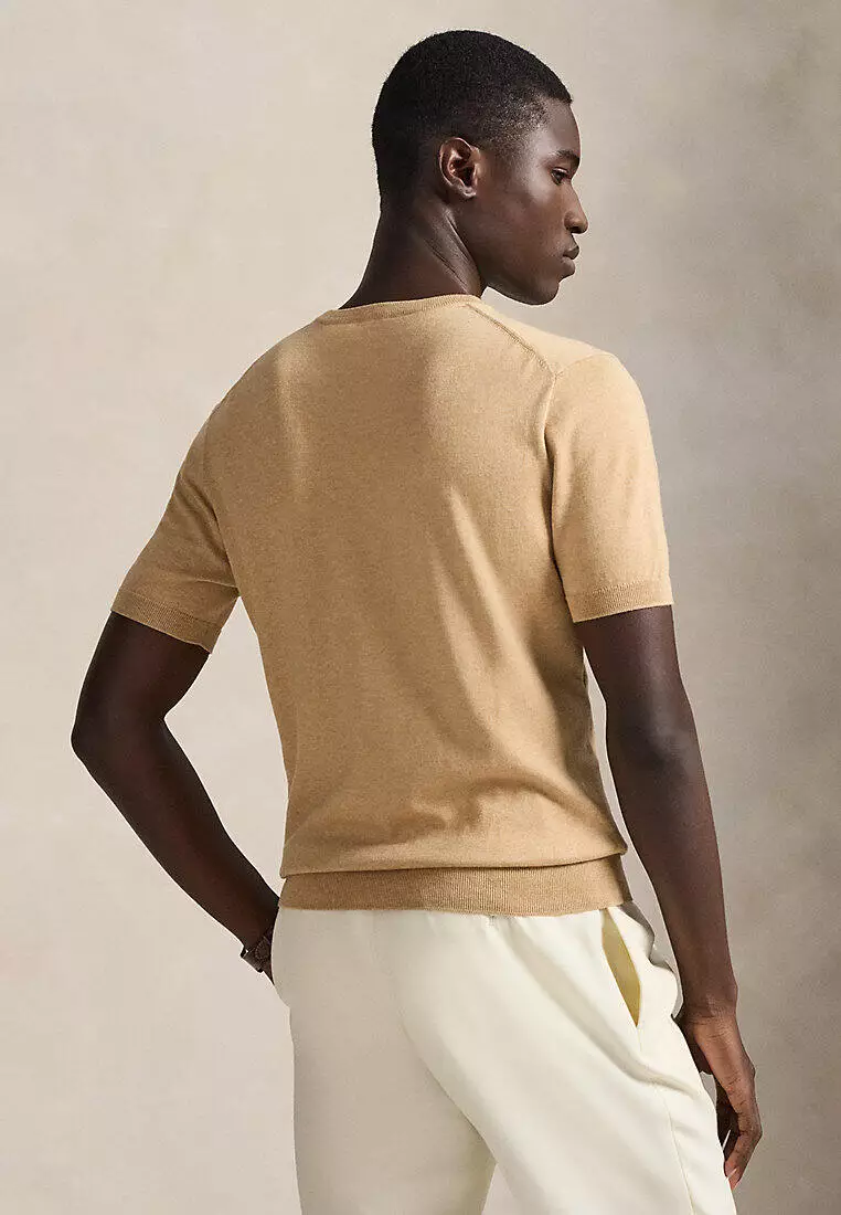 Cotton Crewneck Short-Sleeve Sweater