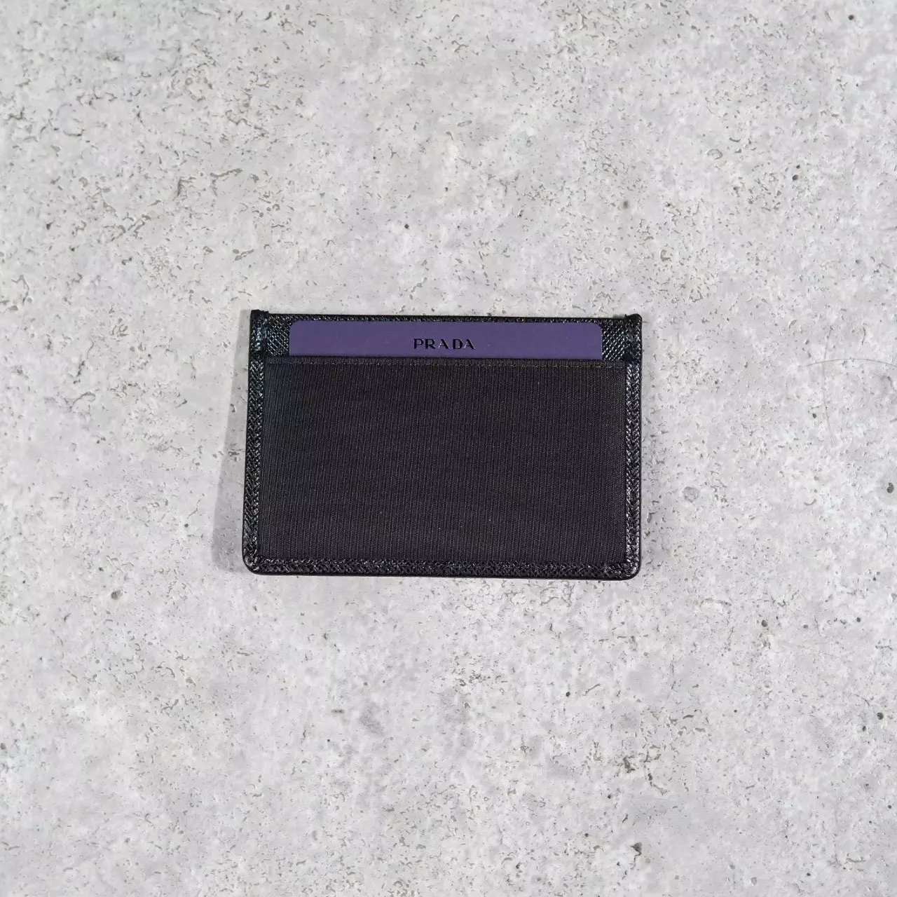 Dompet PRADA SAFFIANO TRIANGLE SHW BLACK NYLON CARD HOLDER 100% ORIGINAL