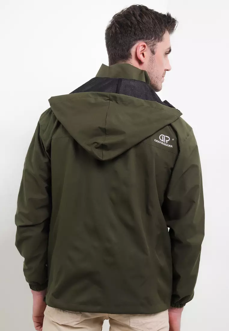 GRAHANGGRA Jaket Waterproof Vasili Hoodie Bisa Dilepas Pasang - Army Green