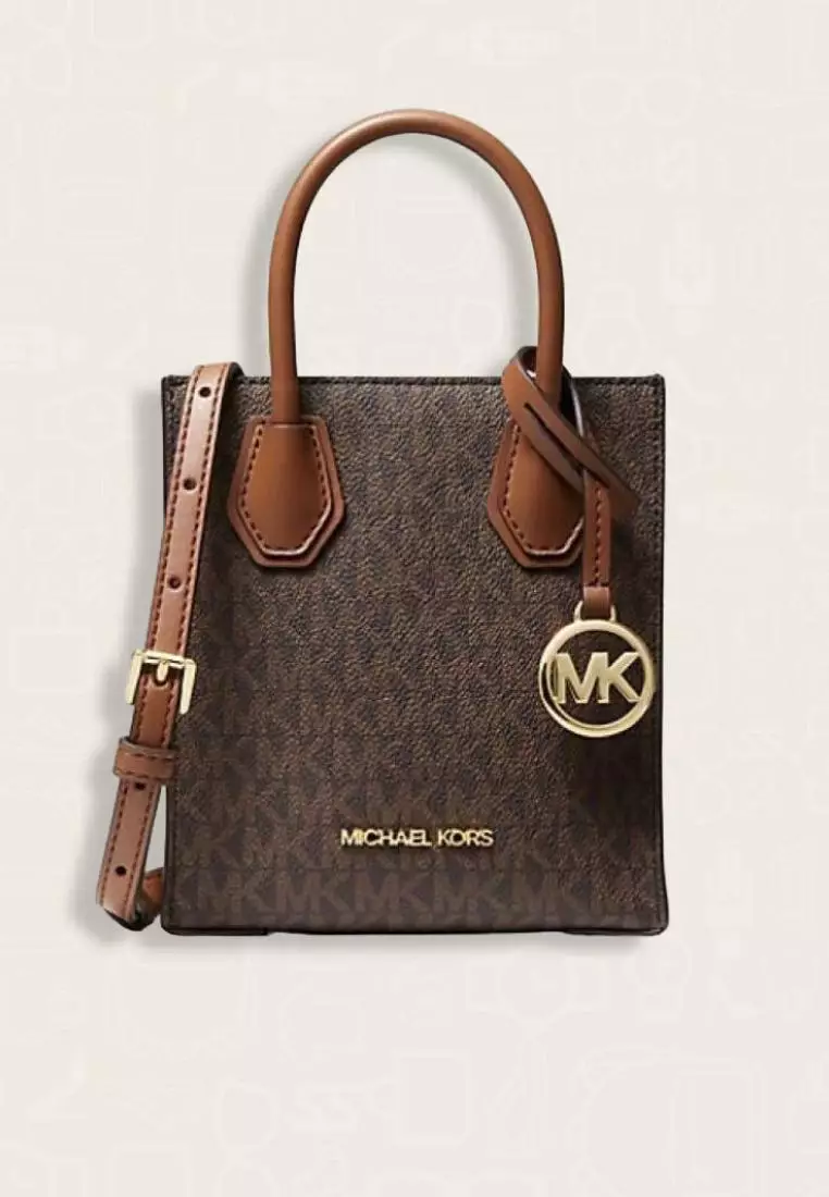 Michael  Kors Mercer Extra-Small Logo and Leather Crossbody Bag Brown