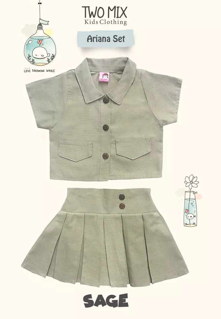 Two Mix - Setelan Baju Rok Anak 1-6 Tahun Anak Perempuan Lucu + Tanktop - Ariana Set 4370 Sage