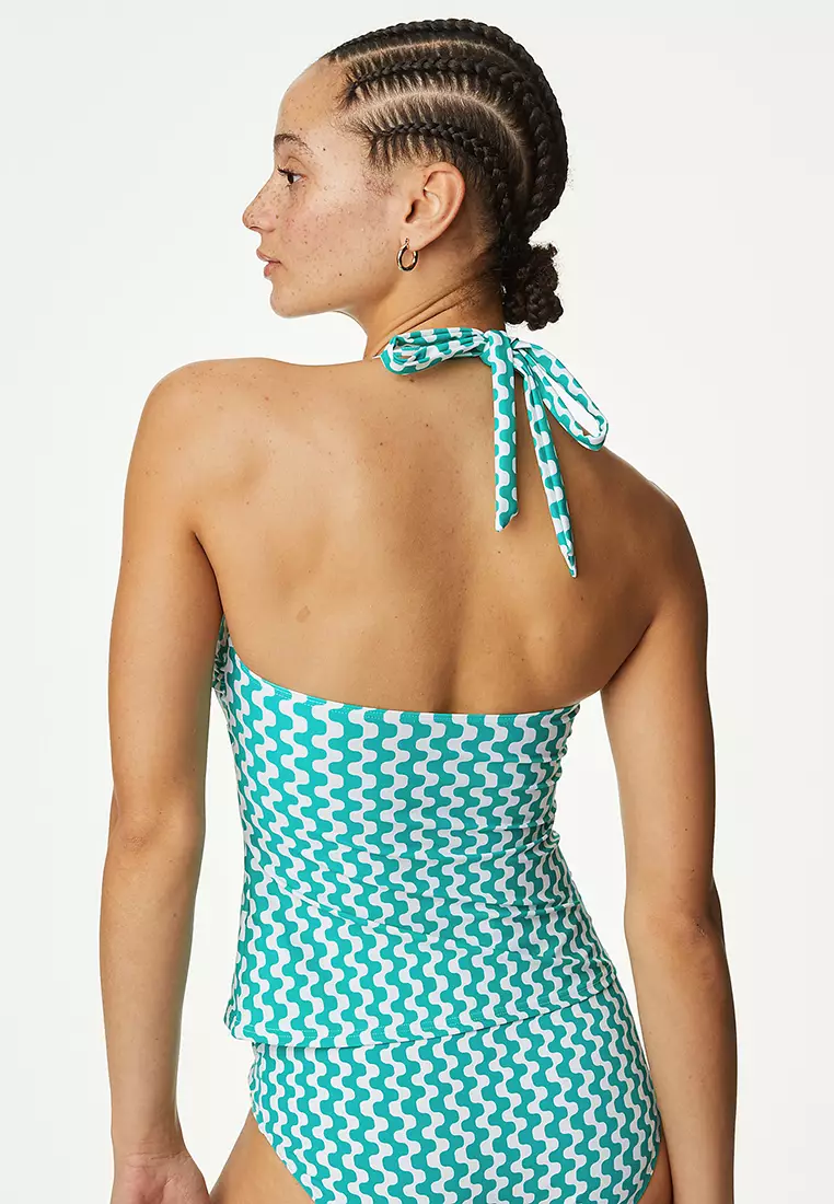 Printed Padded Halterneck Tankini Top