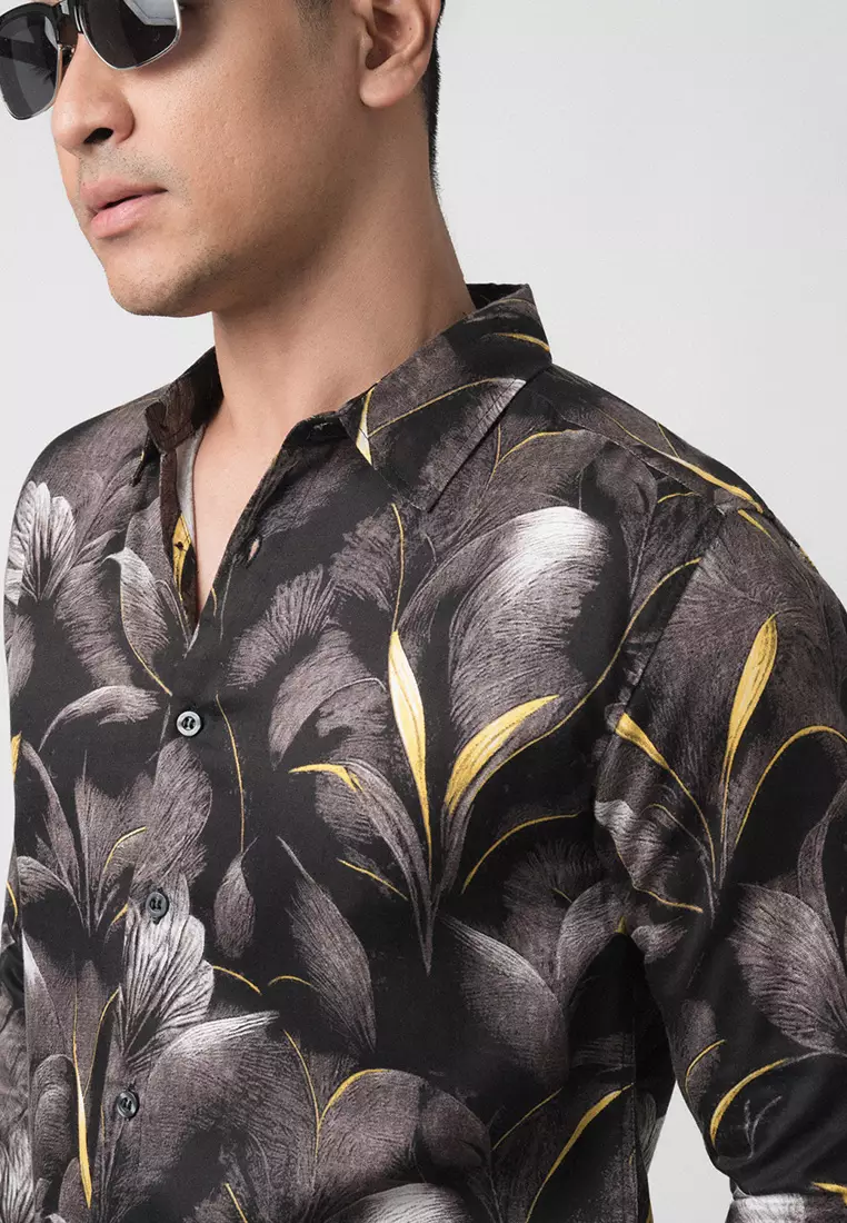 Black Magnolia Printing Shirt LS