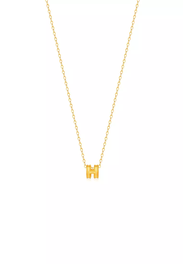 999.9/24K Pure Gold Mini H with 375/9K Gold Polo Chain Necklace Set