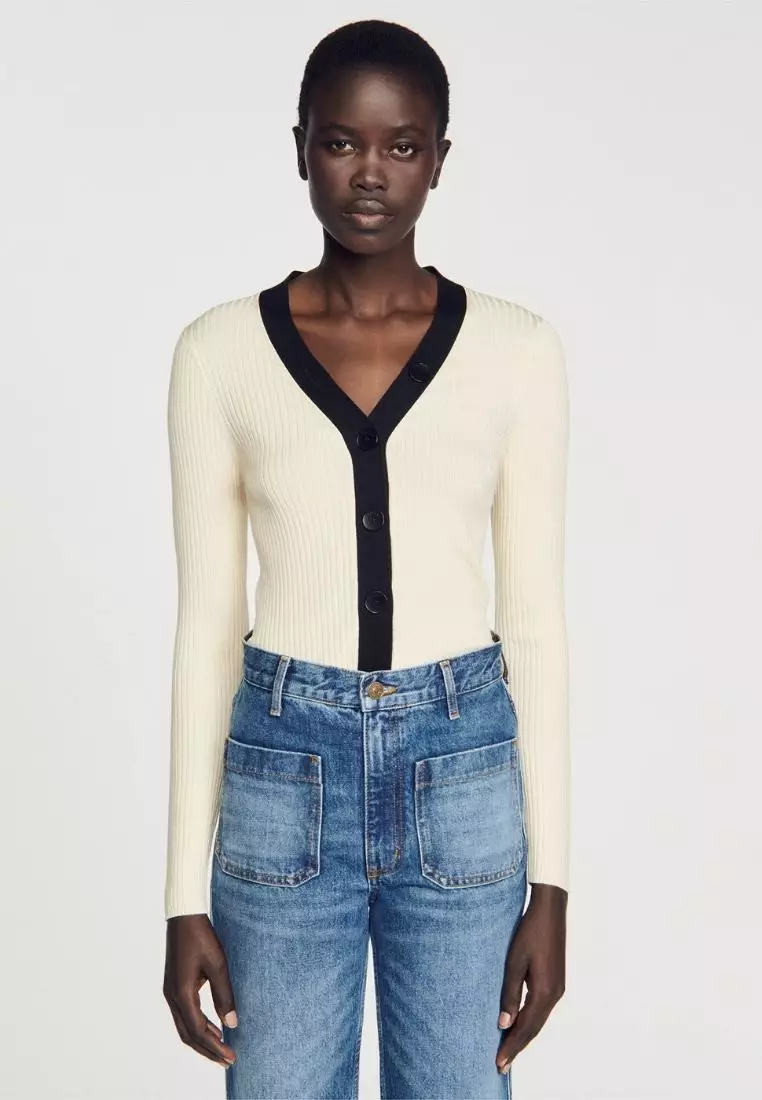 Sandro ribbed top knit buttoned cardigan