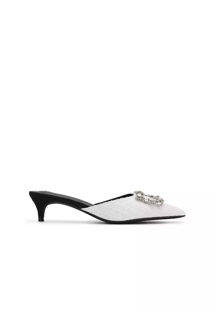 White mule cheap kitten heel