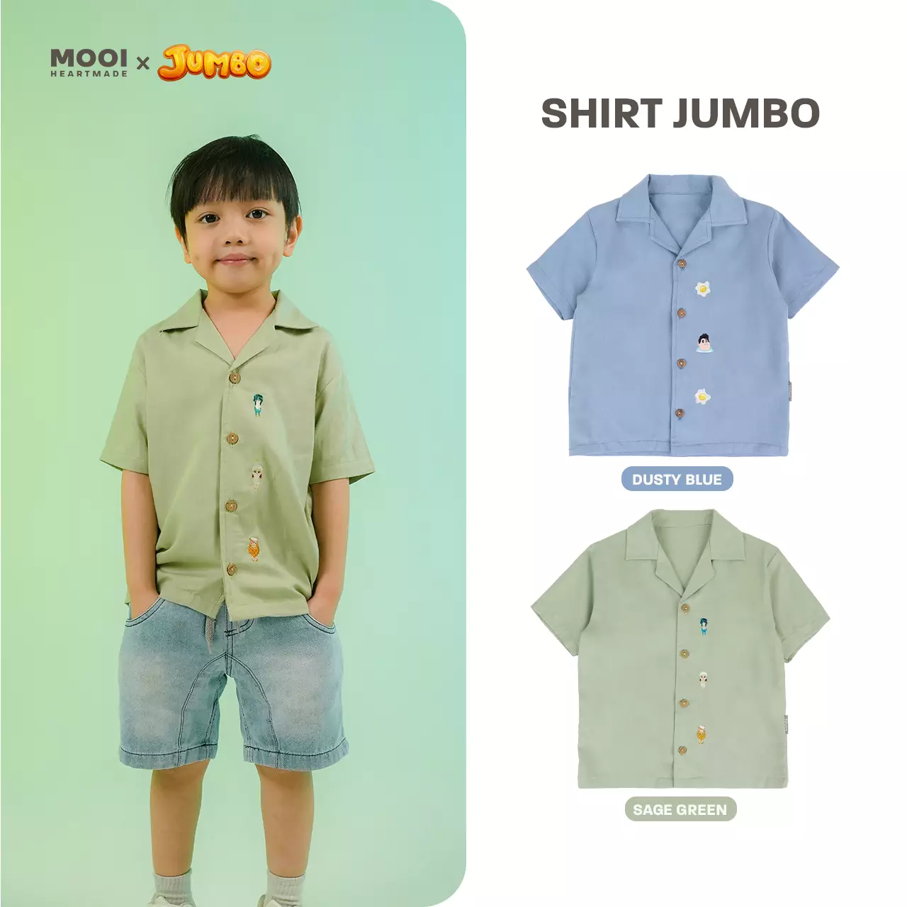 Mooi x Jumbo Shirt Kemeja Anak Laki - Laki - Sage Green