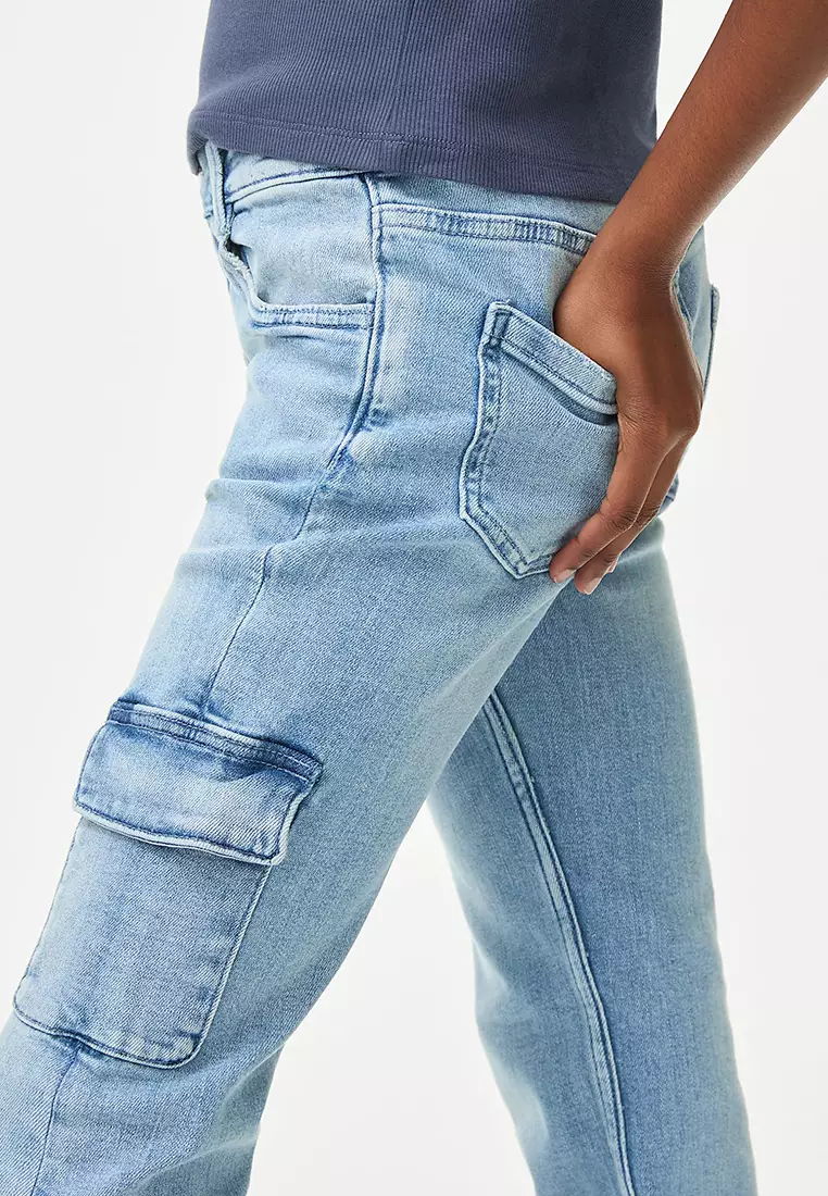 Denim Flared Cargo Jeans