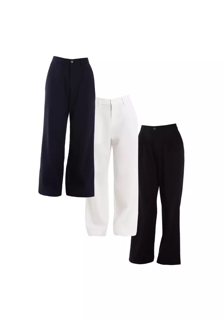 Forest Ladies Cotton Linen Blend Elastic Waisted Wide Leg Pants Women Long Pants - 810547-01Black
