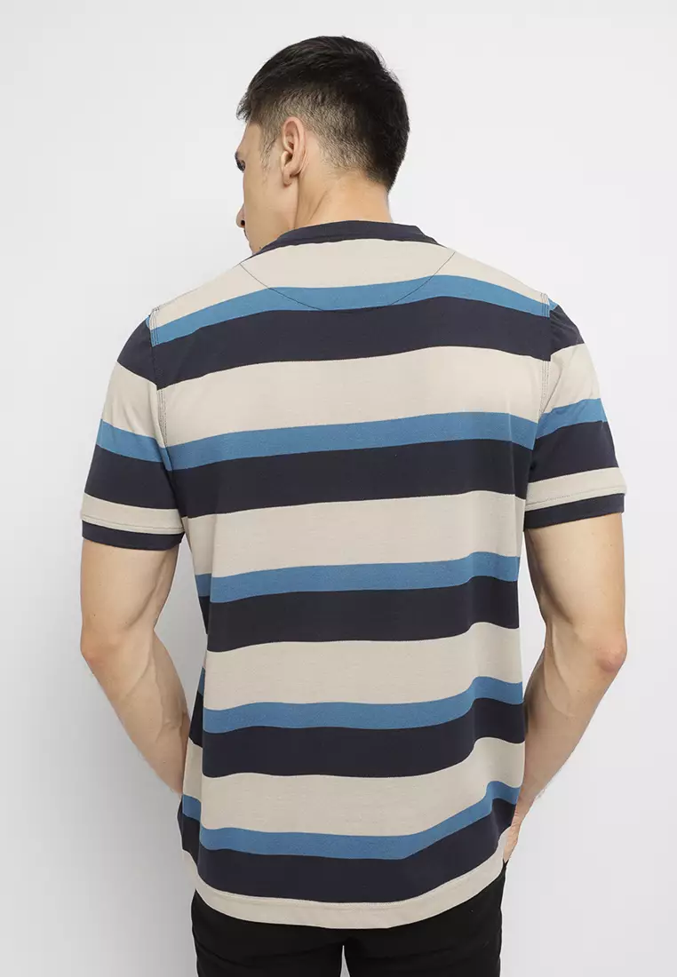 Arnett Baju Pria Polo Tshirt Stripe Navy