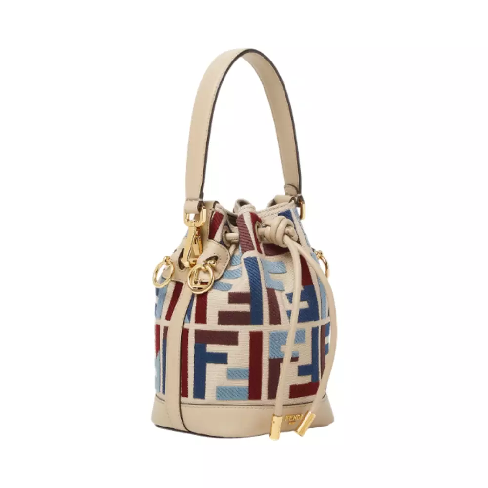 Mini Mon Tresor Canvas with FF Embroidery Bucket Bag Multicolor