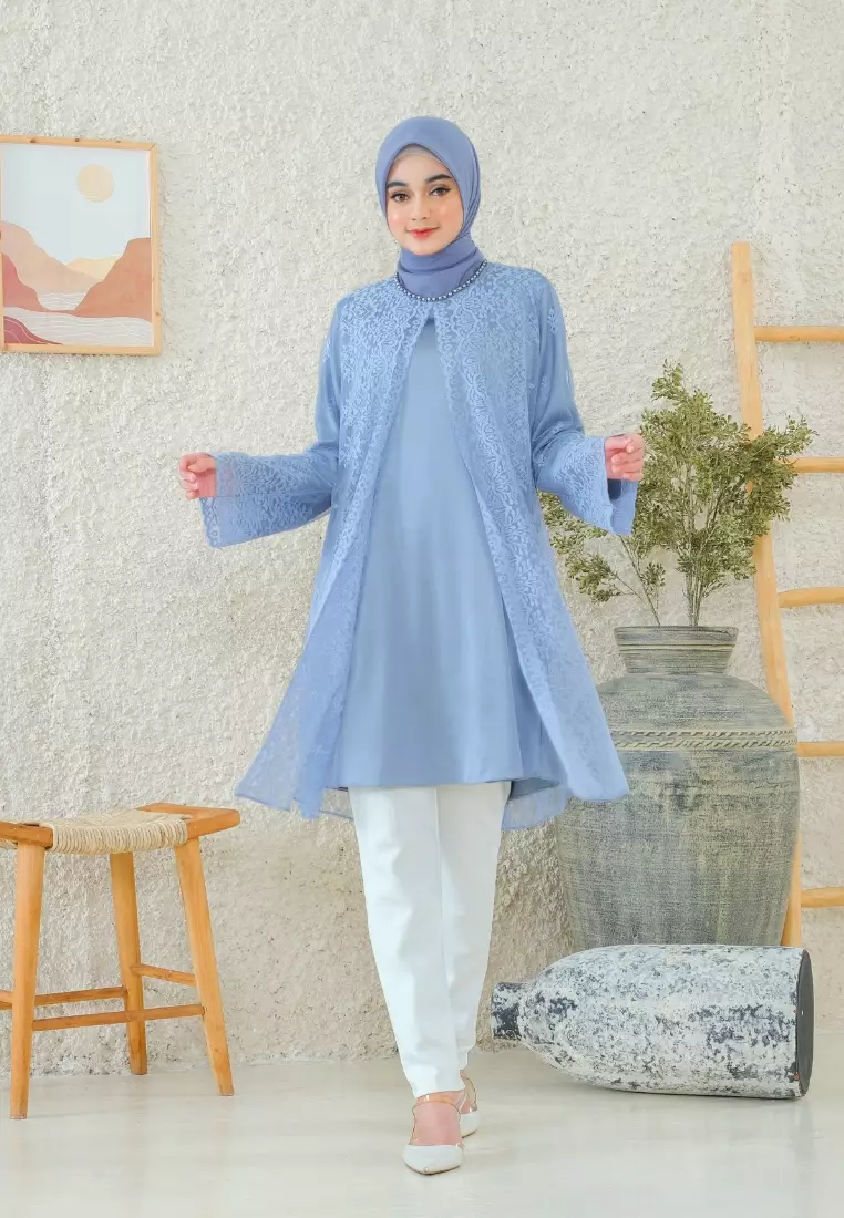Tunic Borkat Blue Payet Long Sleeve Elegan Look By Brilliant Girl