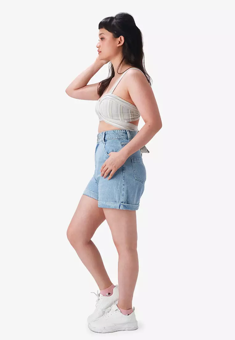 Striped Self Tie Crop Top