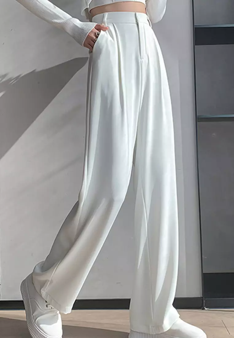 Buy Sunnydaysweety Casual Loose Wide Leg Drape Suit Trousers Pants