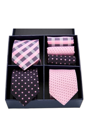 Kings Collection pink Tie, Pocket Square 6 Pieces Gift Set (KCBT2098) 258F3ACB5747BEGS_1