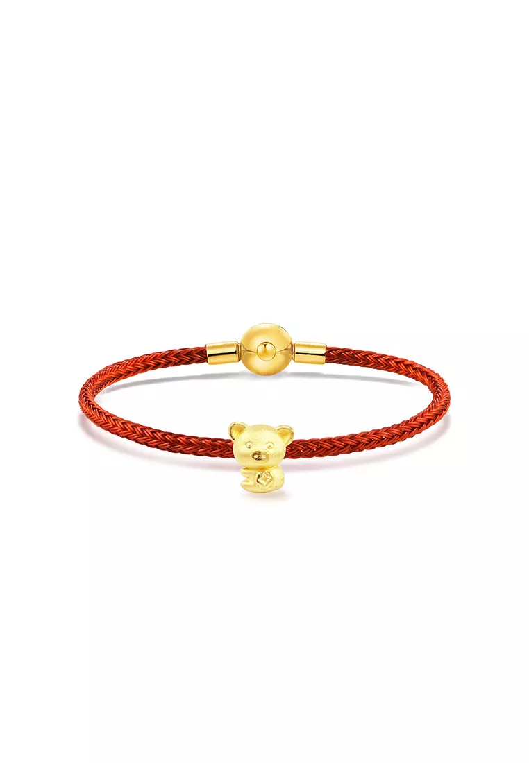 THE Mix Collection 999.9/24K Pure Gold 12 Zodiac Charm Red Steel Wire Clasp Bracelet Set L1-B650L