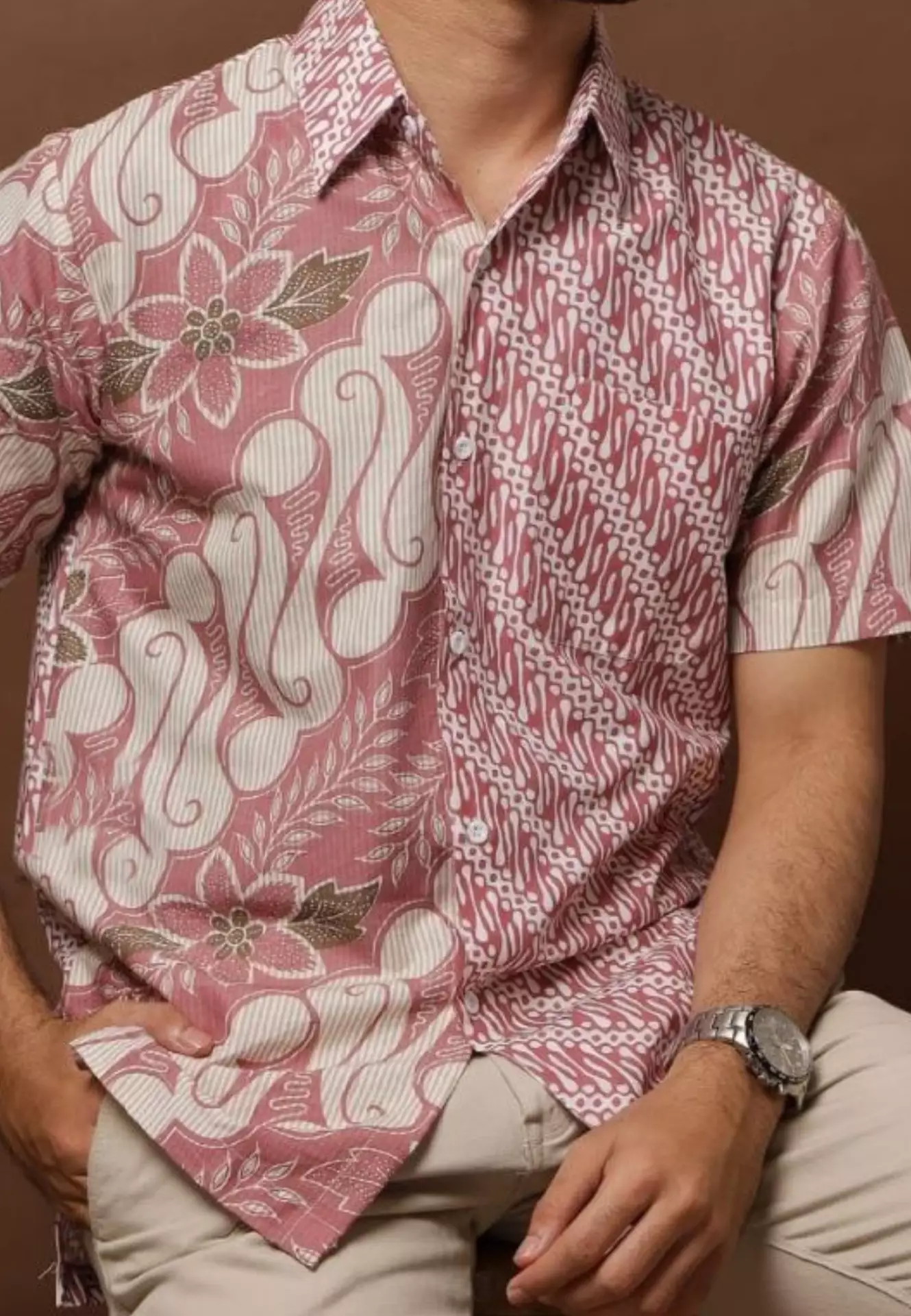 Sumitra Pink Kemeja Batik Pria Premium Elegant Lengan Pendek B.K