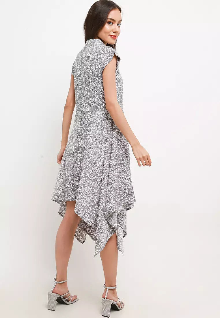 Ardalia Assymetrical Dress In Grey Print